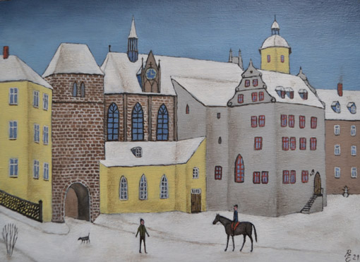 Schloss Altenburg, 2021, Oel auf Holz, 15,5 x 21,2 cm