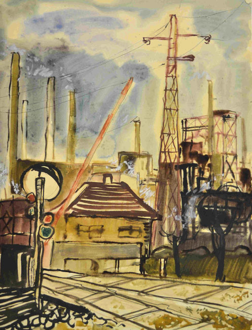 031 Bei den Leuna- Werken, 1949, Aquarell, 60 x 41 cm