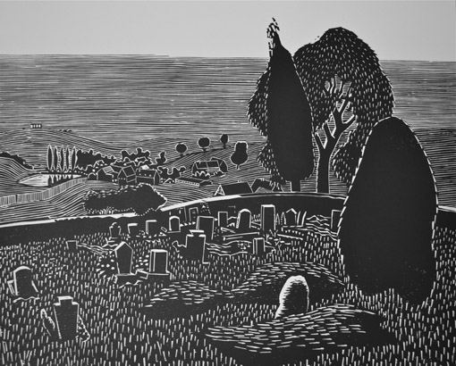 Friedhof, 1979, Holzschnitt, 45 x 55 cm