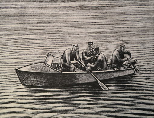 Im Motorboot, 1967, Lithographie, 39,5 x 50,6 cm