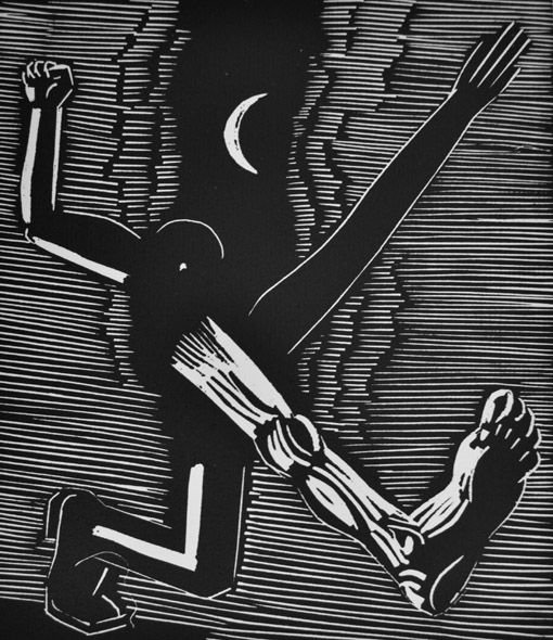 Jahrhudertschritt, 1999, Linolstich, 20,4 x 17,5 cm