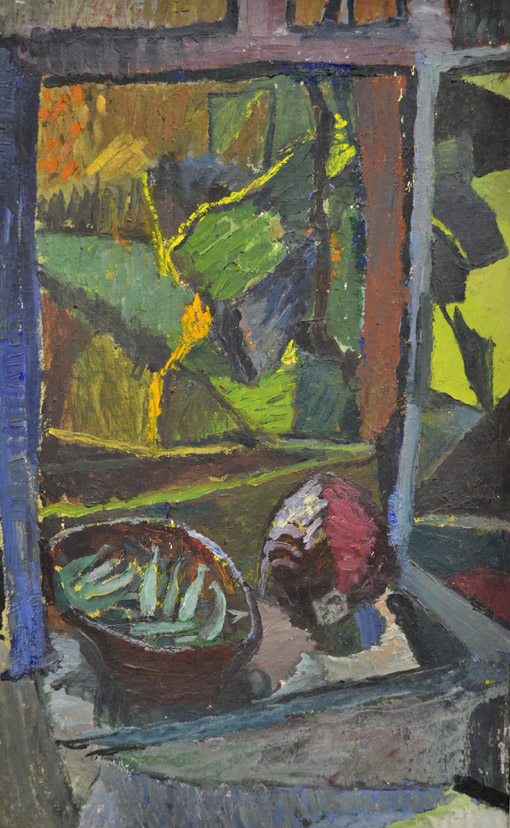 Fritz Keller, Blick aus dem Fenster, o. J., oel auf Leinwand, 75,5 x 47,5 cm