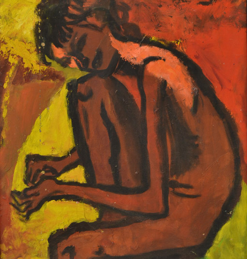 Friz Keller, Sitzender Junge, 1979, Oel auf Hartfaser, 80 x 73 cm