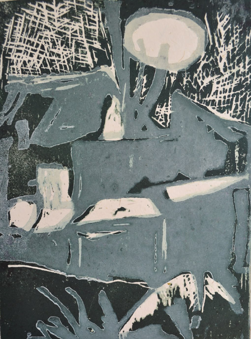 Heinz Tetzner, Mond und Haeuser, o. J., 25 x 18 cm