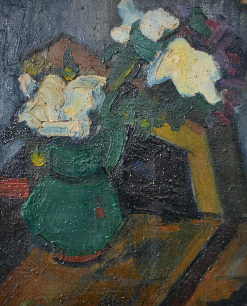 Heinz Tetzner, Weiße Blumen, o. J., Oel auf Leinwand, 48 x 39 cm