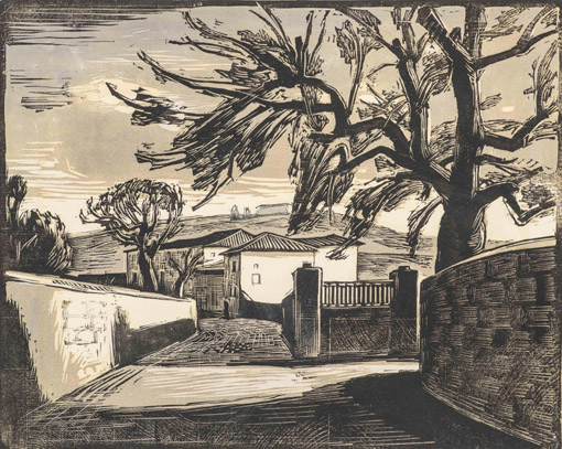 Herbert Tucholski, Certosa di Firenze, 1939, Helldunkelschnitt, 31 x 38,7 cm