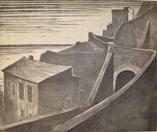 Herbert Tucholski, Monterrosso, 1933, Holzschnitt, 41,8 x 50,1 cm