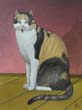 015 Sitzende Katze vor roter Wand, 2017, Oel auf Malplatte, 30,5 x 23,5 cm
