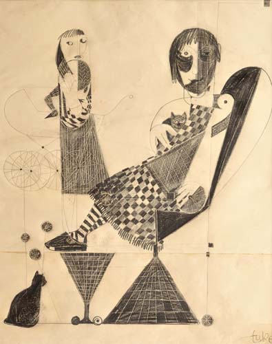 Alte Frau Bleistift über Ritzzeichnung 1971 54,6 x 44 cm