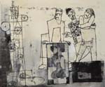 Jury Monotypie, Tusche, Collage um 168 und 1986 35,8 x 42,2