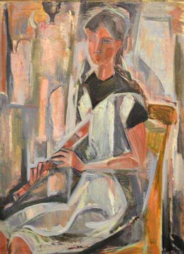 H 018 Karl Holfeld Frau mit Flöte ohne Jahr Öl auf Leinwand 94,5 x 70 cmGarten ohne Jahr Öl auf Leinwand 51 x 60,5 cm