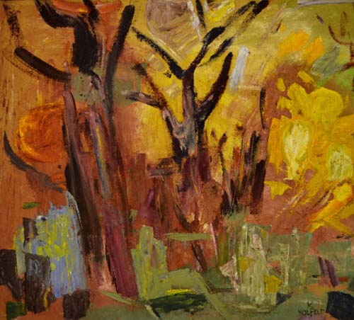 H001 Karl Holfeld  Leuchtender Herbst ohne Jahr Öl auf Hartfaser 90 x 100 cm