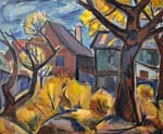 H 005 Karl Holfeld ohne Titel Herbst im Garten  ohne Jahr Öl auf Leinwand 75 x 90 cm
