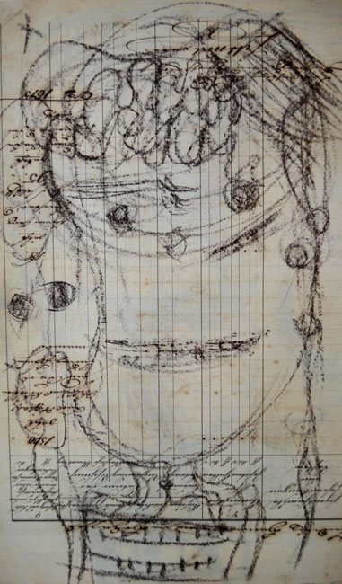 009 o. T. ( Kopf ), um 2007, Kreide auf Papier, 33,5 x 20,7 cm