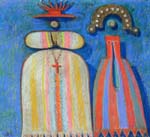 036 zwei Damen in gestreiftem Kleid, 1993, Pastell, 69,5 x 79,5 cm