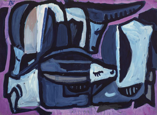 031 Fritz Keller, Bueffelgruppe, 1979, Gouache auf Papier, 75 x 101,8 cm