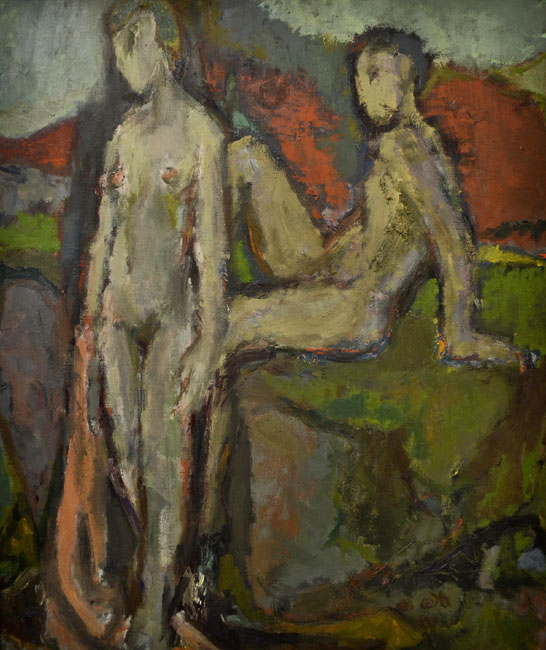 Helmut Lander, Stehende und Sitzende, 1949 Öl auf Pappe 91 x 77 cm