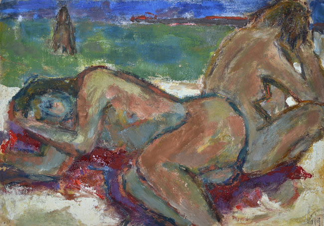 Helmut Lander, am Strand 1949 Öl auf Papier 37 x 53,3 cm