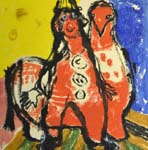 034 Vogel und Clown, 1970, Monotypie, 24,5 x 24,5 cm