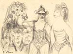 043 Artistinnen mit Apfelschimmel, 1956, Bleistift, 20,3 x 28,7 cm