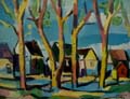 o T Kahle Bäume vor Häusern 1957 Öl auf Karton 53x68 cm