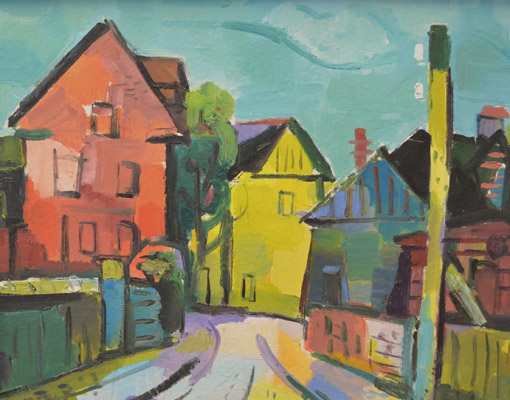 004 Dorfstrasse, o. J., Oel auf Karton, 49 x 62 cm