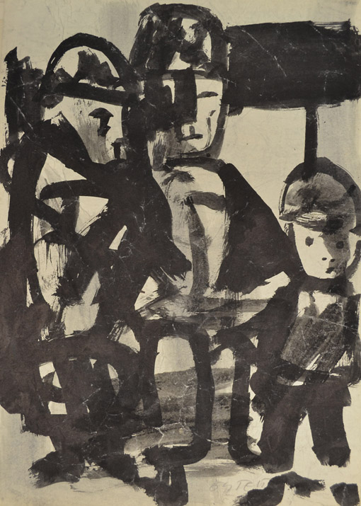Im Bus, um 1962, Tusche, Feder, Pinsel auf Papier, ca. 42 x 29,5 cm