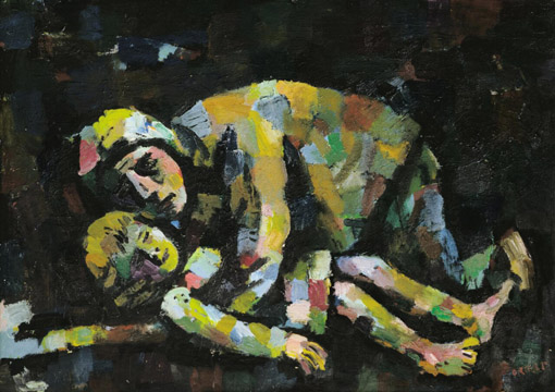 Mutter mit schlafendem Kind o. J. Oel auf Pappe, 65,5x 81,7 cm