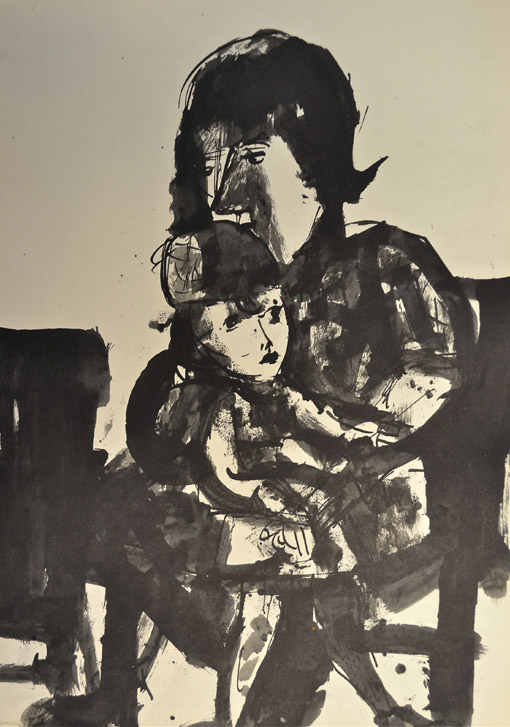 Mutter und Kind, um 1962, Tusche, Feder, Pinsel auf Papier, ca. 42 x 29,5 cm