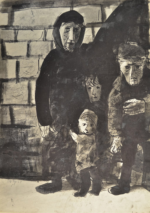 Vor der Mauer, um 1962, Tusche, Feder, Pinsel auf Papier, ca. 42 x 29,5 cm