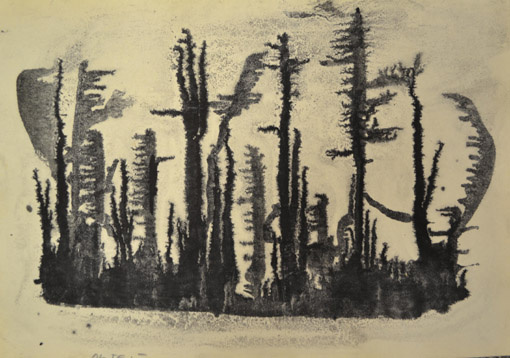 Waldlandschaft, um 1967, Tusche, 29,4 x 41,8 cm