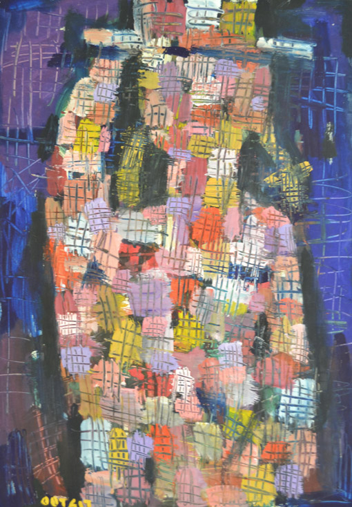 ohne Titel (Maedchen mit Hut), um 1964, Tempera , 59,2  x 42 cm