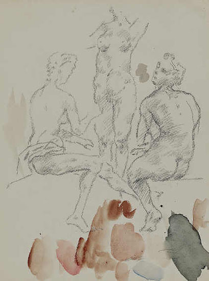 Drei Grazien- o.J. (um 1993)- Bleistift, Aquarell- 48 x 36 cm