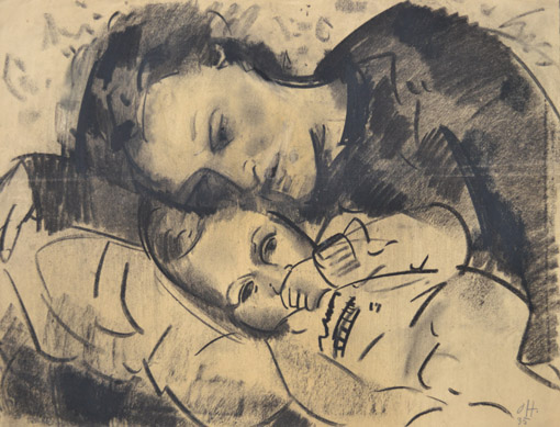 Otto Herbig, Mutter und Kind, 1935, Kohle, 48 x 62 cm