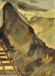 030 Große Abraumhalde im Tagebau Golpa, 1949, Aquarell, 58 x 40 cm