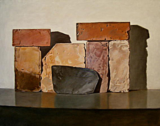 Sechs Backsteine, Schiefer- Öl auf Leinwand- 1994- 80 x 100 cm
