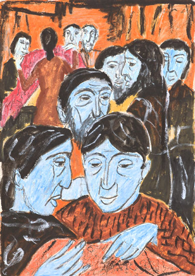 35- Jüdischer Basar, 1958, Aquarellstift, 30,0 x 21,5  cm