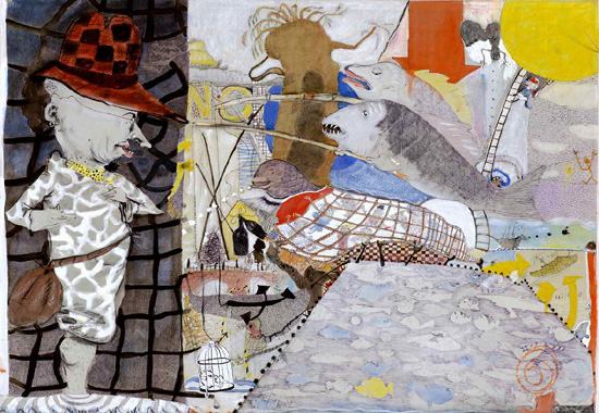 Der Angler, Mischtechnik, 1996, ca. 70 x 100 cm