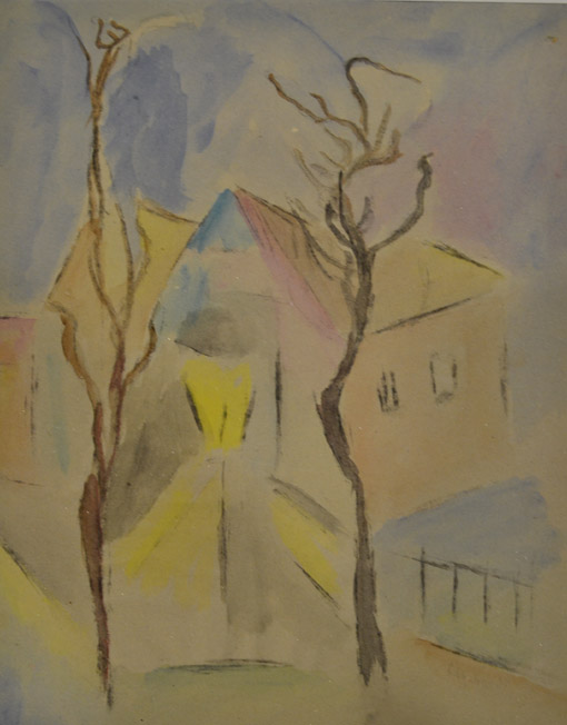 Straße mit Laterne,1921, Aquarell, 32,9 x 26,2 cm