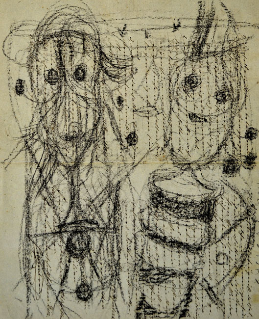 014 o. T. ( zwei Figuren ), 2011, Kreide auf Papier, 39,5 x 33,7 cm