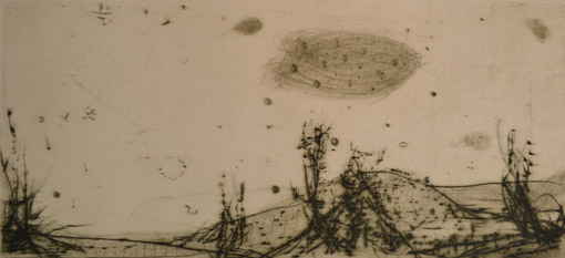 016 o. T. ( Landschaft ), 1999,  Radierung, 13 x 28 cm