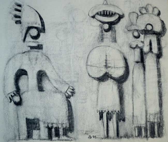018 Die Audienz, 1992, Kreide, 69,7 x 80,2 cm