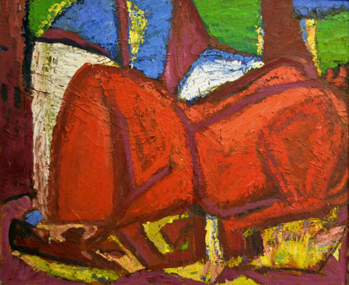 FK 012 Liegendes Pferd, o. J., Oel auf Hartfaser, 75 x 89,5 cm