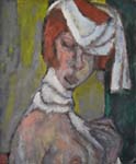 Helmut Lander Kädchen mit weißem Tuch 195 Öl auf Leinwand 52,5 x 44 cm