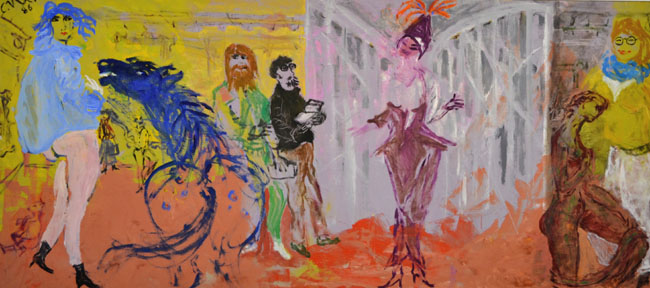 015 In der Expressionisten- Ausstellung, Berlin, 1986, Öl auf Sperrholz, 42 x 93,5 cm