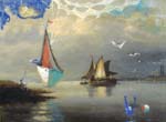 023 Der fliegende Holländer begegnet Stella, 1986, über Marinebild eines unbekannten Künstlers, Öl auf Leinwand, 48 x 66 cm