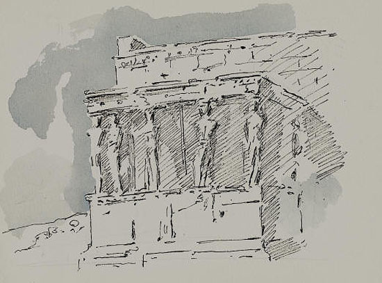 Akropolis, Korenhalle- 1991- Feder, Tusche- 18 x 24 cm