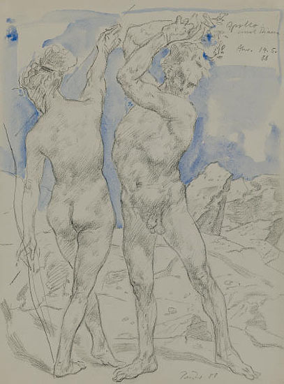 Apollo und Diana- 1988- Bleistift, Aquarell- 48 x 36 cm