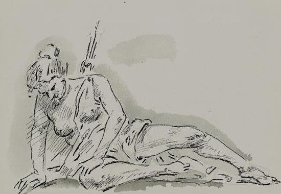 Weiblicher Krieger- 1991- Feder, Tusche- 16,3 x 24 cm